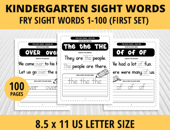 100 Pages Sight Words Kindergarten: KDP Interior