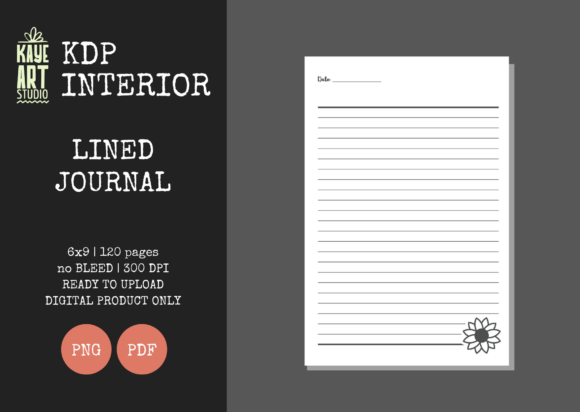 KDP Lined Journal 5 with a Flower: Interior Design and Publishing Specifications