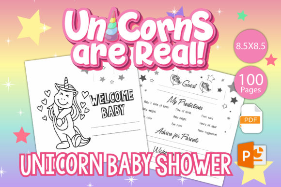 Unicorn Baby Shower Guest Book KDP Design